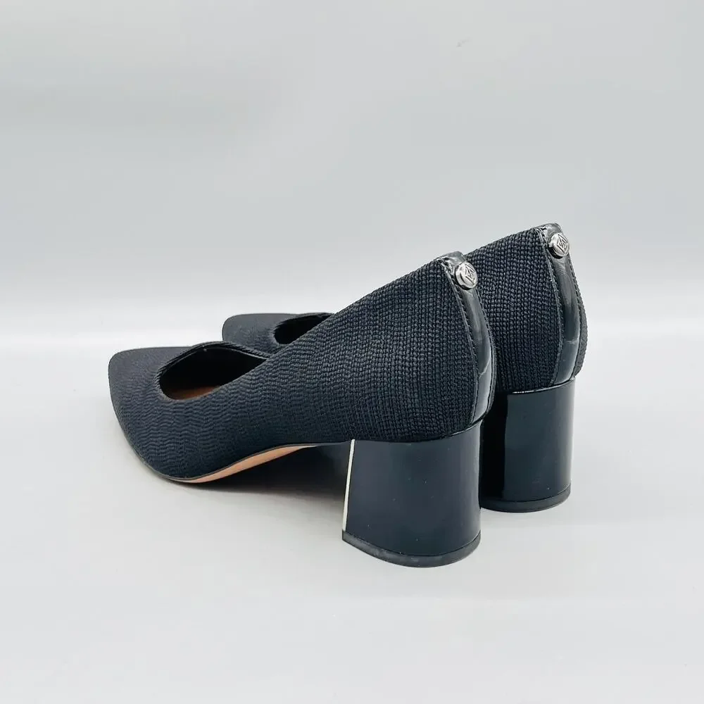 Donald Pliner Shoes Womens 7.5 Black Textured Block Heel Pumps Pointed Toe